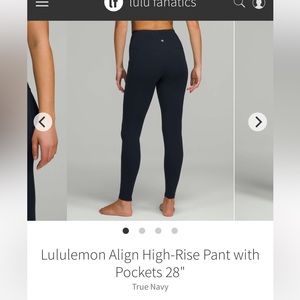 ❌sold❌ Size 4 Lululemon Align High-Rise Pant with
Pockets 28"
True Navy